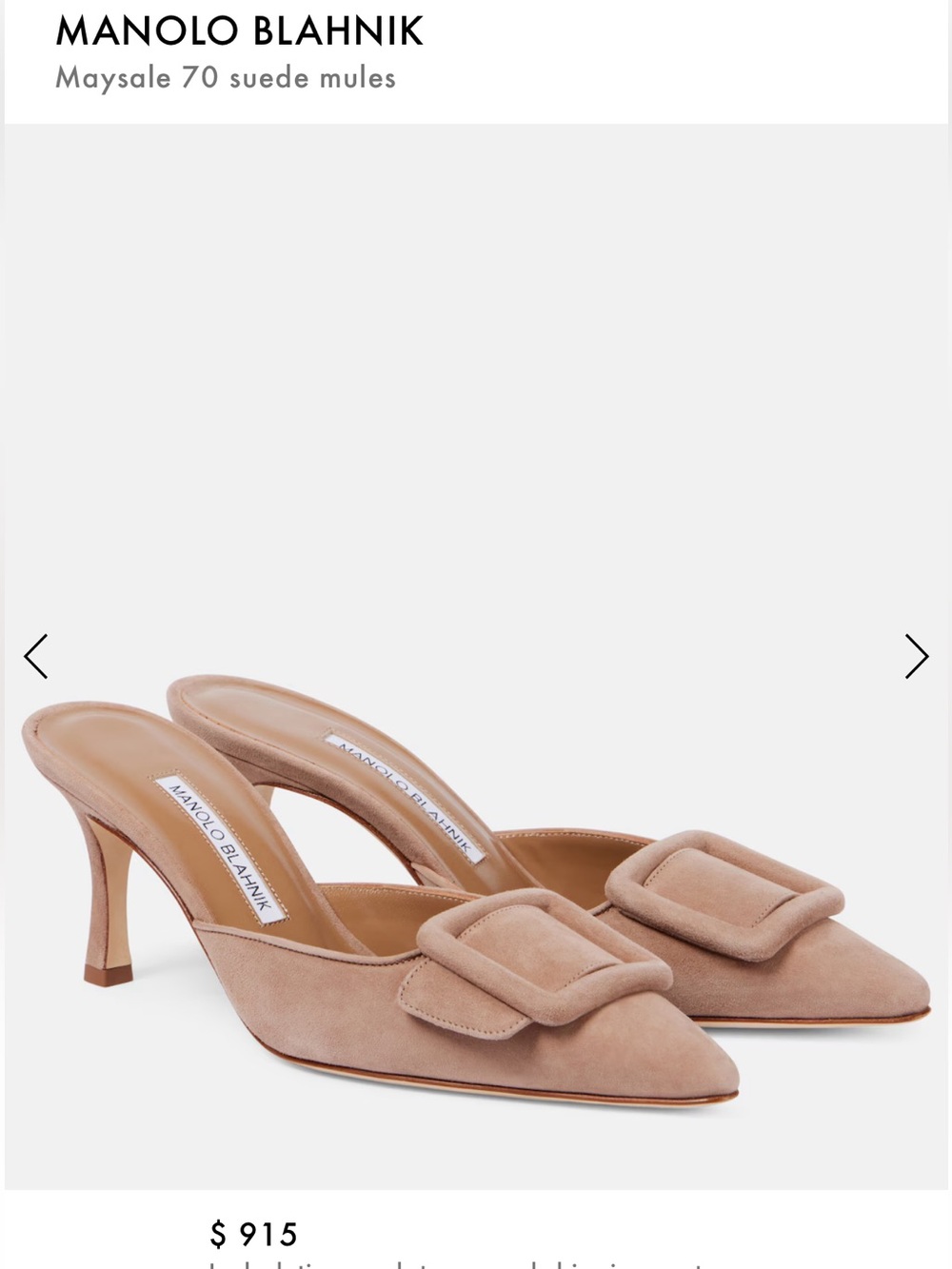 Manolo Blahnik Suede Pointed Buckle Mules